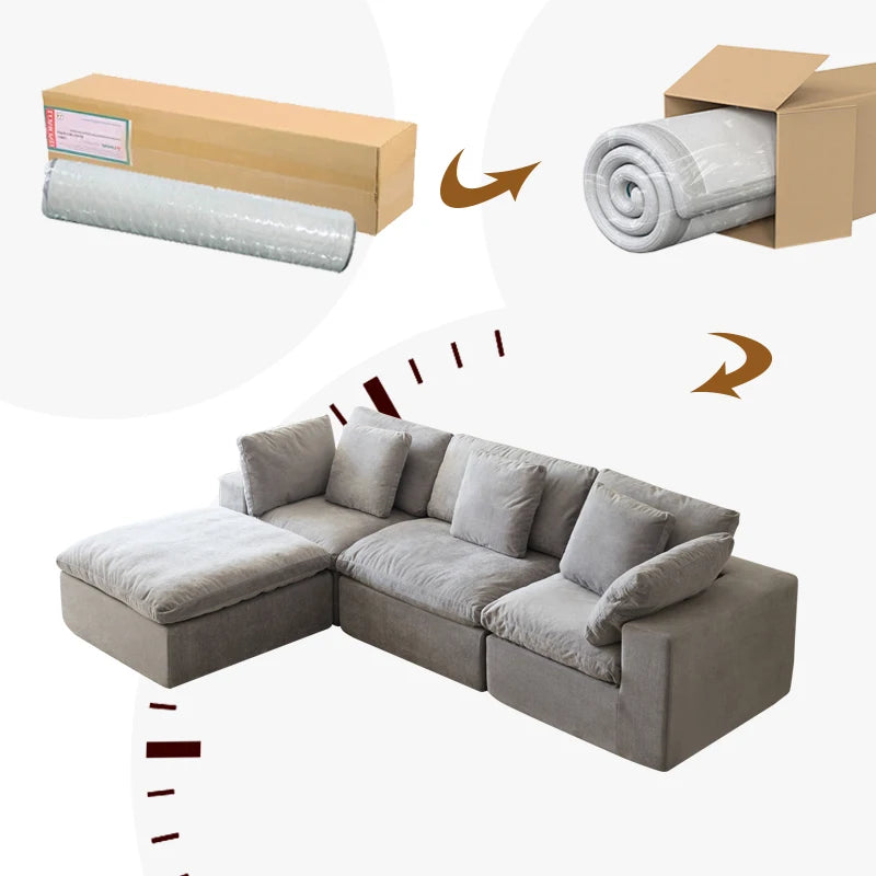Sponge Corner L Shape Compressed Sofa Canape Vacuum Foam Package Compression Sofa Design Modern Wholesale Fabric Compressed Sofa