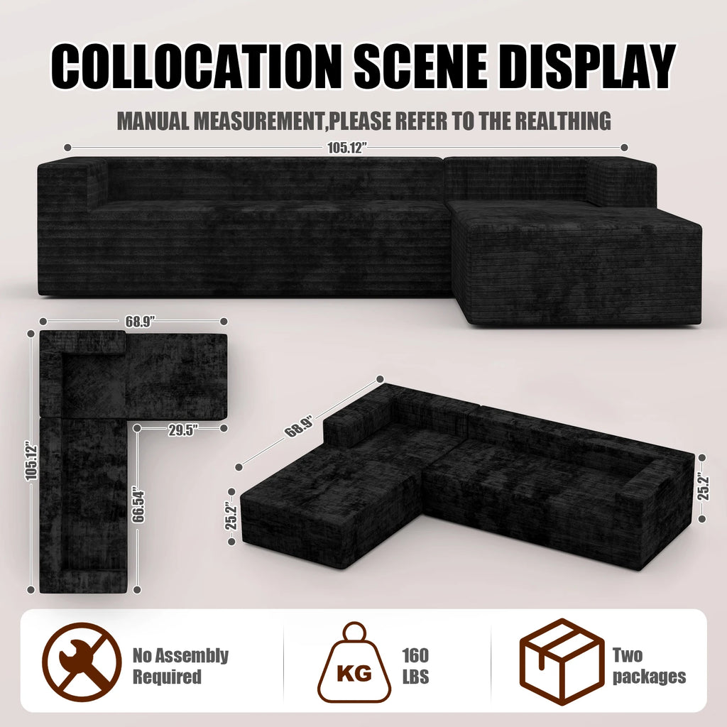 Compressed Sofa in a Box Vacuum Modular L Shape 3-seater  Living Room Furniture Sectional Sofa