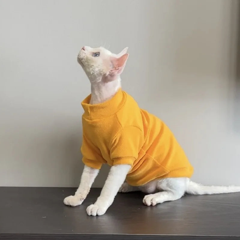 Sphynx Cat Clothes Winter Sweatshirt, Soft Stretch Knit Crewneck Clothing for Hairless Cats, Cute Warm Apparel for Indoor Pets