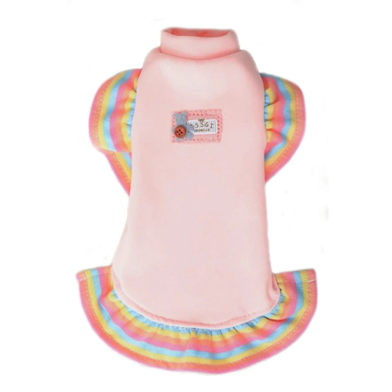 Sphynx Hairless Cat Clothes for Spring Autumn, Cute Rainbow Ruffles Sleeve Cotton Dress Pet Apparel Costume Cat Dress for Kitten