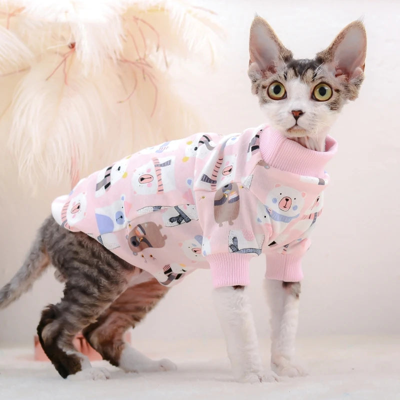 Cotton Sphinx Pet Cat Clothes Cartoon Hoodies For Sphynx Comfortable Kitten Jumpsuit Devon Rex Cute Shirt Spring Autumn Winter