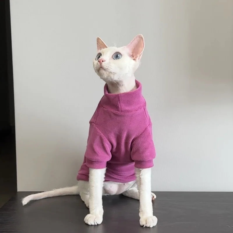 Sphynx Cat Clothes Winter Sweatshirt, Soft Stretch Knit Crewneck Clothing for Hairless Cats, Cute Warm Apparel for Indoor Pets