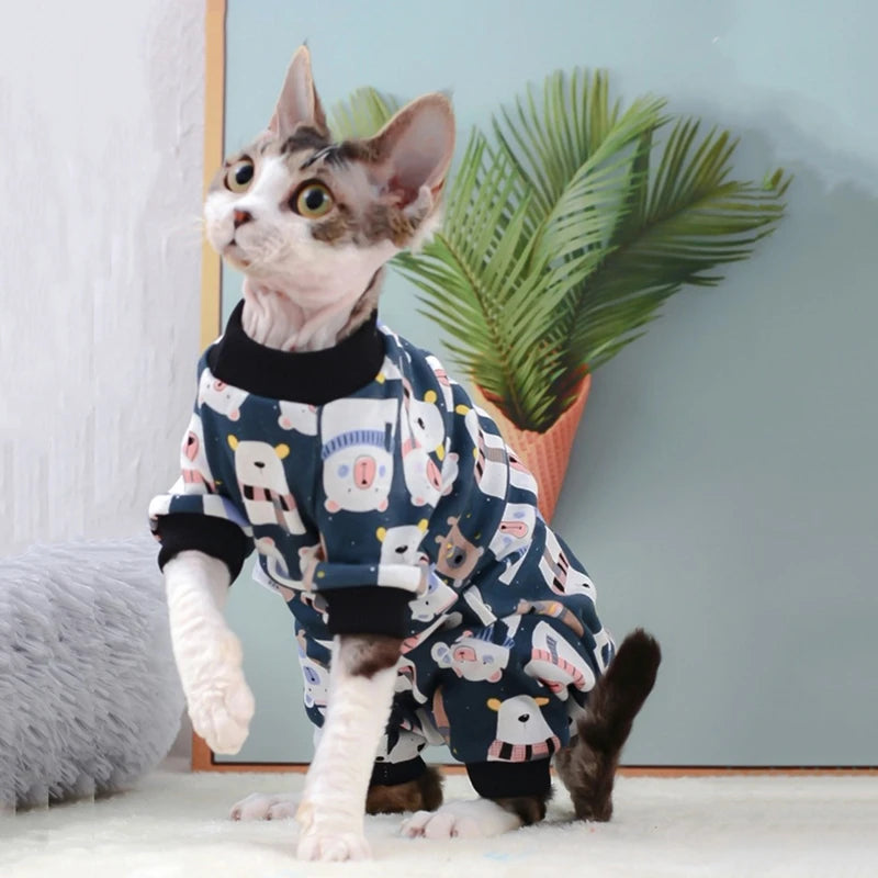 Cotton Sphinx Pet Cat Clothes Cartoon Hoodies For Sphynx Comfortable Kitten Jumpsuit Devon Rex Cute Shirt Spring Autumn Winter