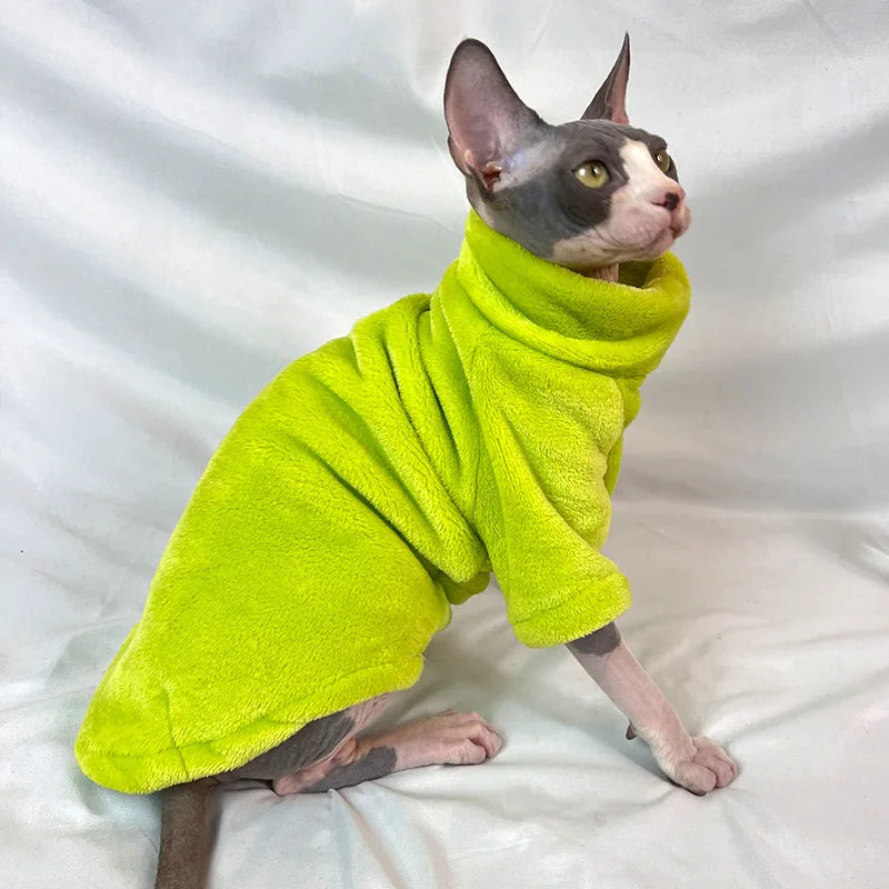 Sphynx Cat Sweater Coat Turtleneck Winter Warm Hairless Cat Clothes Soft Fluff Pullover Shirt Puppy Jacket Chihuahua Clothing