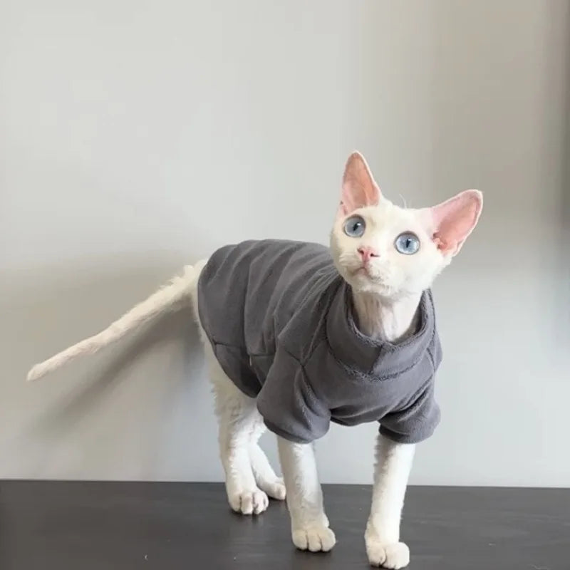 Sphynx Cat Clothes Winter Sweatshirt, Soft Stretch Knit Crewneck Clothing for Hairless Cats, Cute Warm Apparel for Indoor Pets