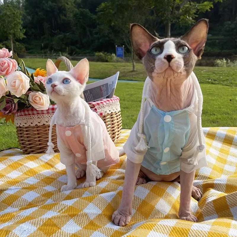 Sphynx Clothes for Cat Summer Sun UV Protection Hooded Shirt for Devon Rex Lightweight Breathable Cool Fabric Coat for Kittens