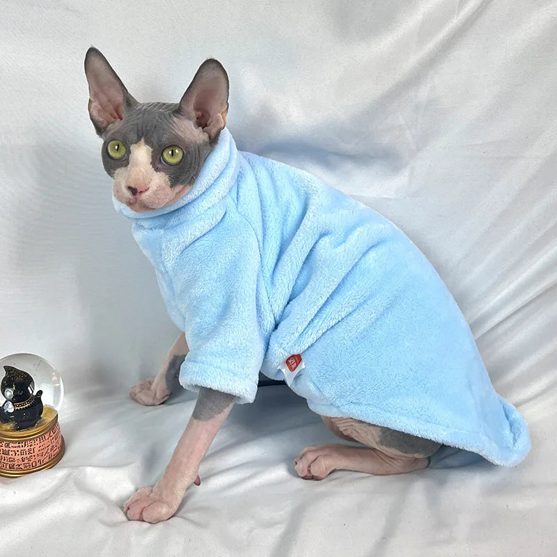 Sphynx Cat Sweater Coat Turtleneck Winter Warm Hairless Cat Clothes Soft Fluff Pullover Shirt Puppy Jacket Chihuahua Clothing