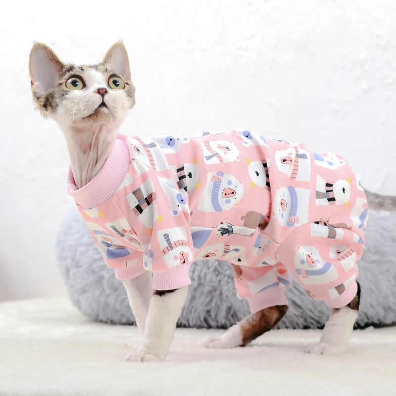 Cotton Sphinx Pet Cat Clothes Cartoon Hoodies For Sphynx Comfortable Kitten Jumpsuit Devon Rex Cute Shirt Spring Autumn Winter