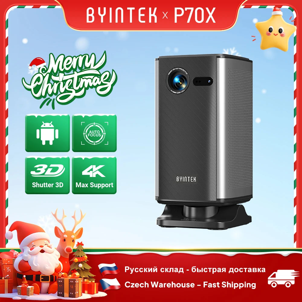 BYINTEK P70X Portable Mini Projector with Built-in Battery 4K Support 3D Wifi for Outdoor Movie Night Home Theater Projectors