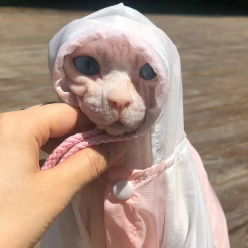 Sphynx Clothes for Cat Summer Sun UV Protection Hooded Shirt for Devon Rex Lightweight Breathable Cool Fabric Coat for Kittens