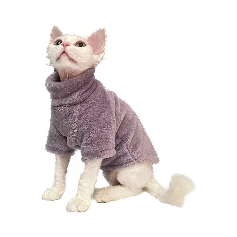 Sphynx Cat Sweater Coat Turtleneck Winter Warm Hairless Cat Clothes Soft Fluff Pullover Shirt Puppy Jacket Chihuahua Clothing
