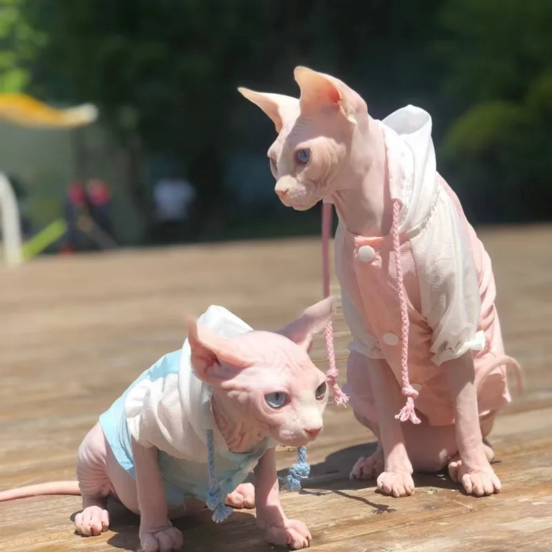 Sphynx Clothes for Cat Summer Sun UV Protection Hooded Shirt for Devon Rex Lightweight Breathable Cool Fabric Coat for Kittens