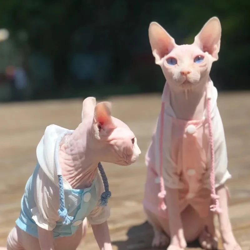 Sphynx Clothes for Cat Summer Sun UV Protection Hooded Shirt for Devon Rex Lightweight Breathable Cool Fabric Coat for Kittens