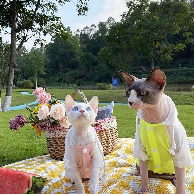 Sphynx Clothes for Cat Summer Sun UV Protection Hooded Shirt for Devon Rex Lightweight Breathable Cool Fabric Coat for Kittens