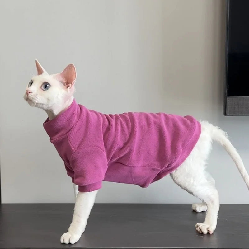 Sphynx Cat Clothes Winter Sweatshirt, Soft Stretch Knit Crewneck Clothing for Hairless Cats, Cute Warm Apparel for Indoor Pets