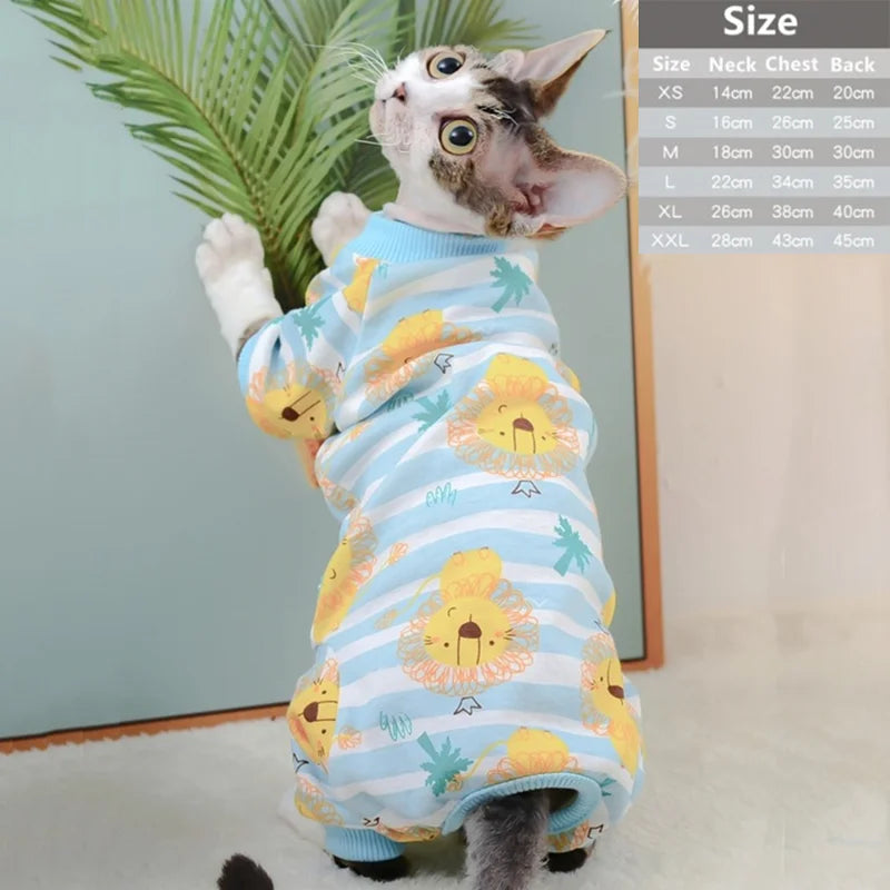 Cotton Sphinx Pet Cat Clothes Cartoon Hoodies For Sphynx Comfortable Kitten Jumpsuit Devon Rex Cute Shirt Spring Autumn Winter