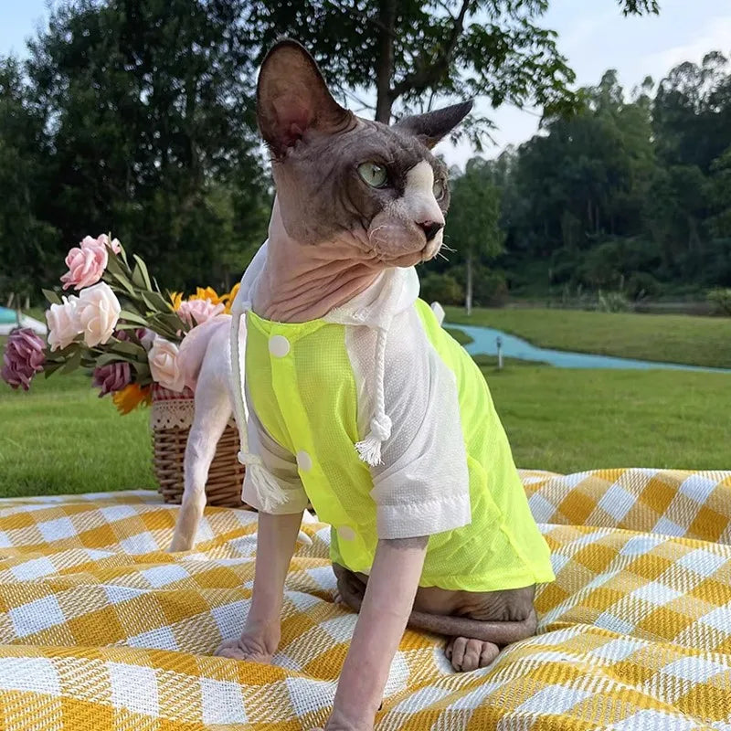 Sphynx Clothes for Cat Summer Sun UV Protection Hooded Shirt for Devon Rex Lightweight Breathable Cool Fabric Coat for Kittens