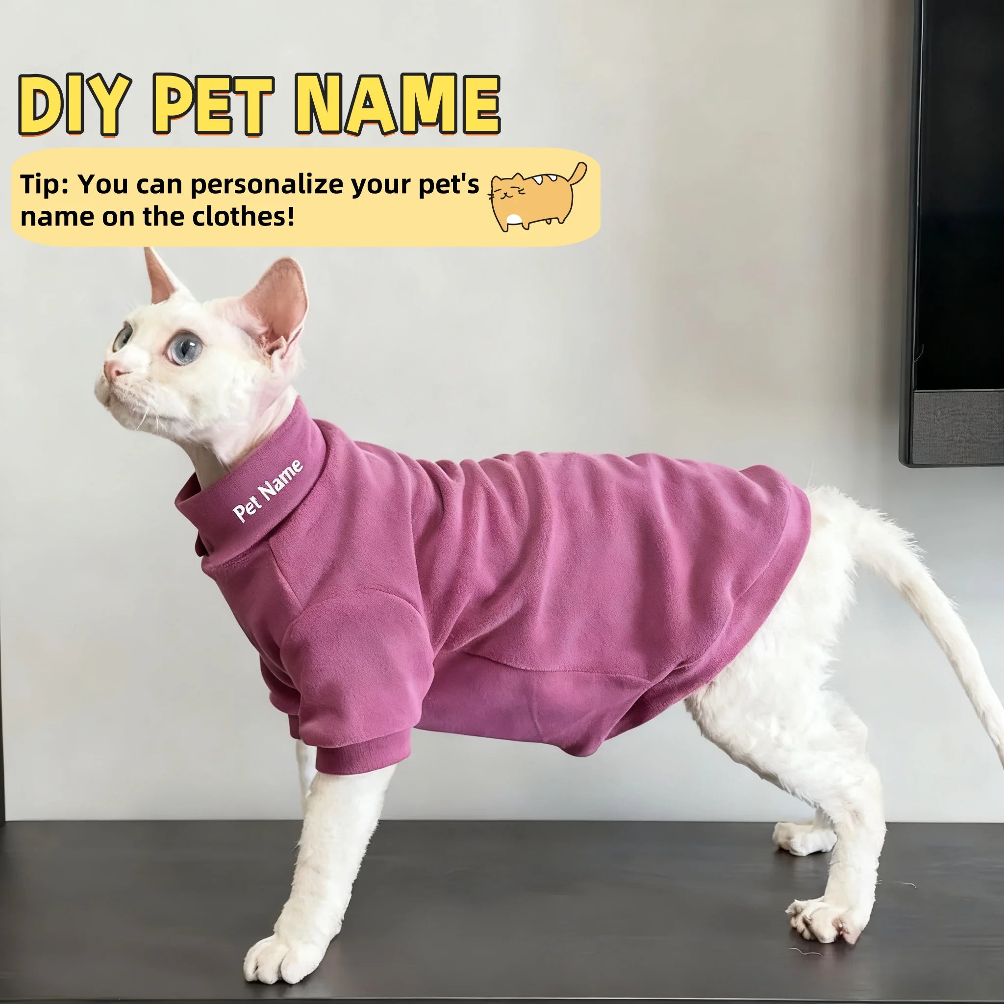 Sphynx Cat Clothes Winter Sweatshirt, Soft Stretch Knit Crewneck Clothing for Hairless Cats, Cute Warm Apparel for Indoor Pets