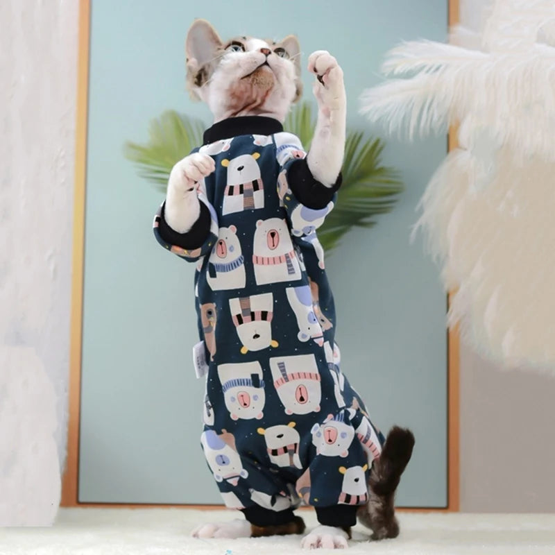 Cotton Sphinx Pet Cat Clothes Cartoon Hoodies For Sphynx Comfortable Kitten Jumpsuit Devon Rex Cute Shirt Spring Autumn Winter