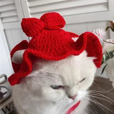 Cute Refined Cat Hat Elastic Autumn Winter Pet Hat Puppy Kittens Knitted Hat Party Photo Shoot Props Decoration Cat Accessories